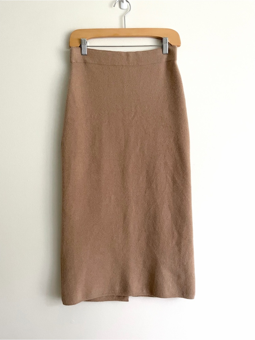 Aritzia Babaton Johan Wool Angora Blend Sweater Knit Midi Column Skirt Camel Tan